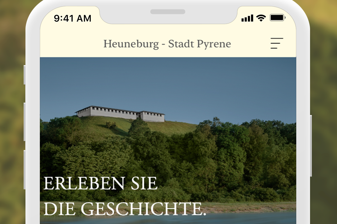 Unterseite der Heuneburg-App auf einem Mobiltelefon