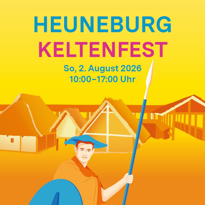 Ein Plakat kündigt das Keltenfest auf der Heuneburg – Stadt Pyrene an.