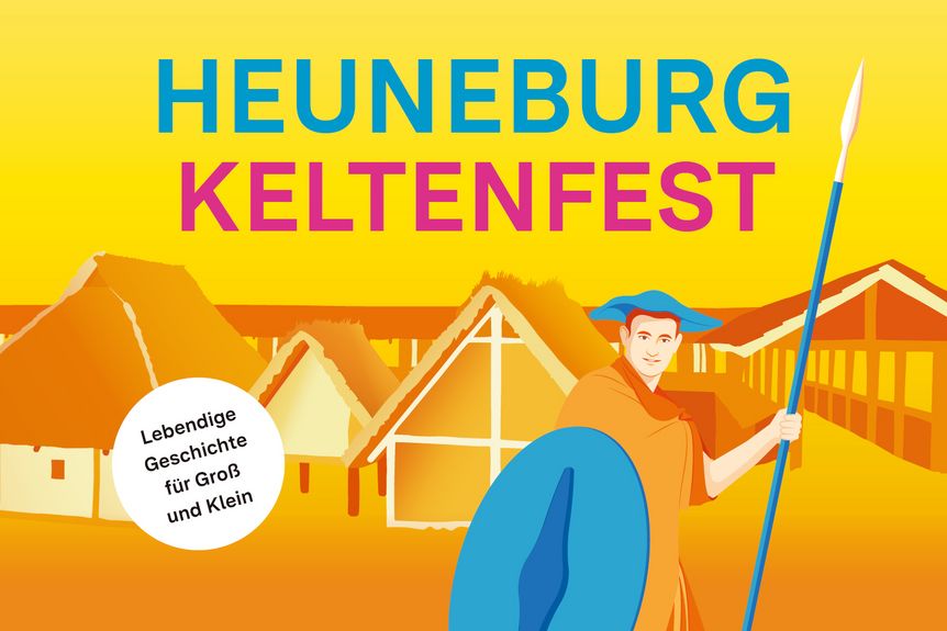 Ein Plakat kündigt das Keltenfest auf der Heuneburg – Stadt Pyrene an.