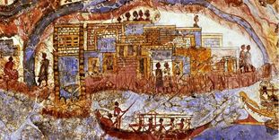 Schiffsfresco von Akrotiri Ausschnitt um 1600 v. Chr.