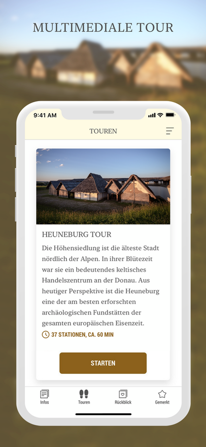 Unterseite der Heuneburg-App auf einem Mobiltelefon