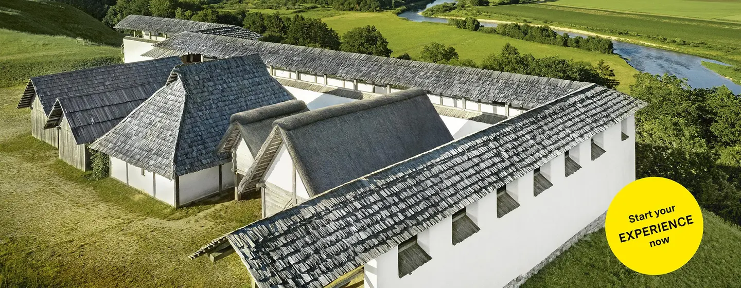 Motive: Staatliche Schlösser und Gärten Baden-Württemberg, Illustration JUNG:Kommunikation Heuneburg – Celtic City Of Pyrene, advertising banner for the app "Monument BW"