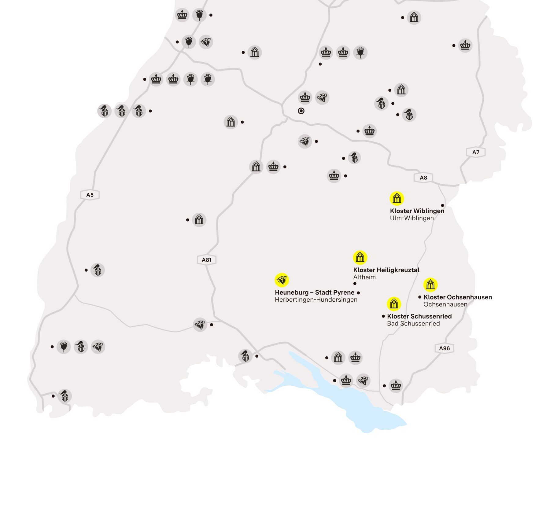 Karte der Region "Klöster und Kelten in Oberschwaben"